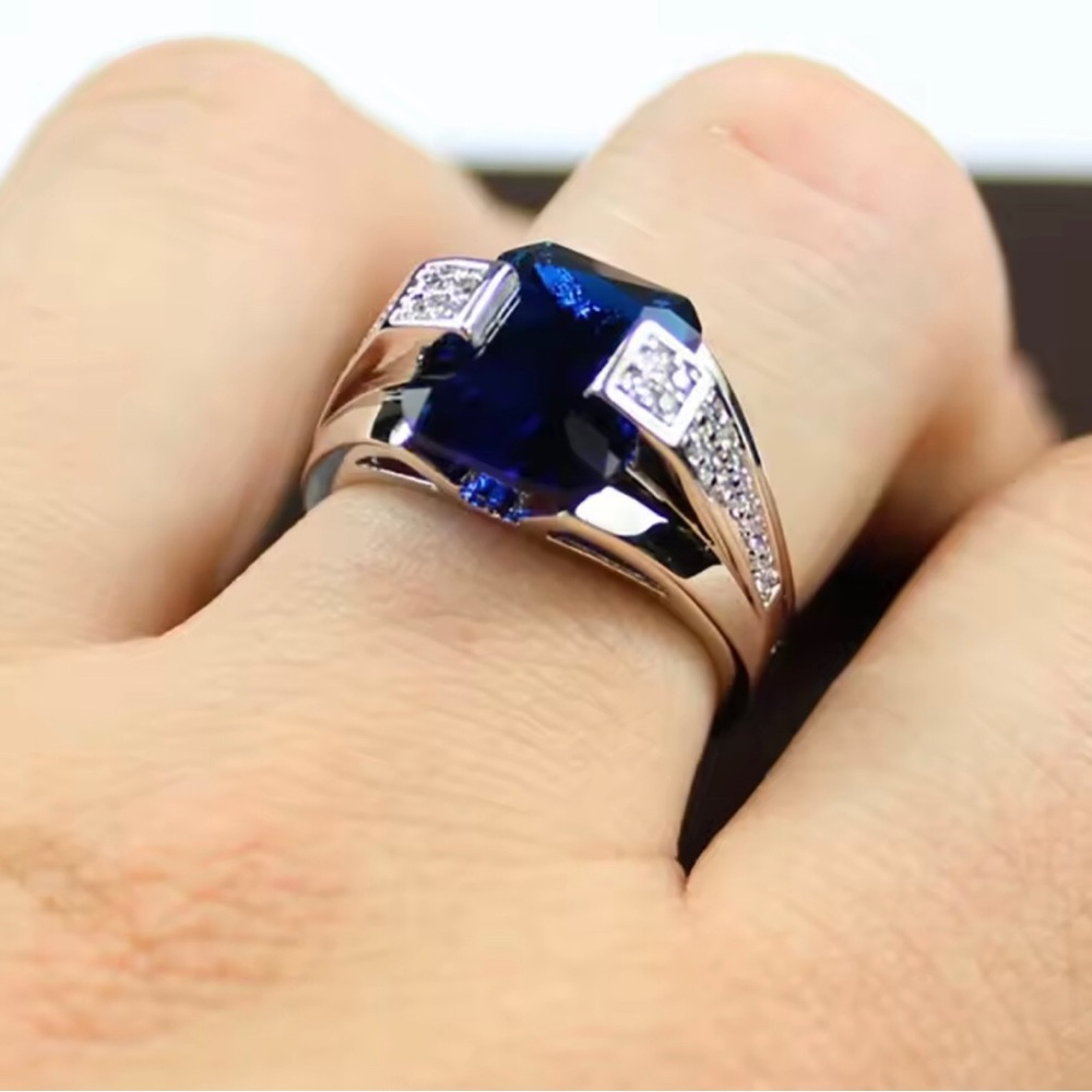 Sterling Silver and Blue Sapphire-Style Statement Ring
